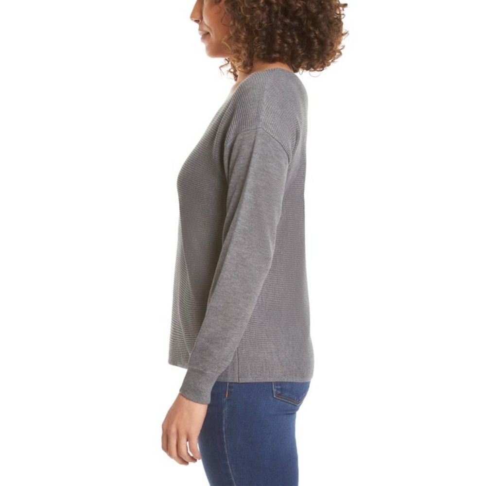 Ella Moss Gray Ribbed V-neck Pullover Sweater Size XL Minimalist Business Casual - Picture 3 of 8